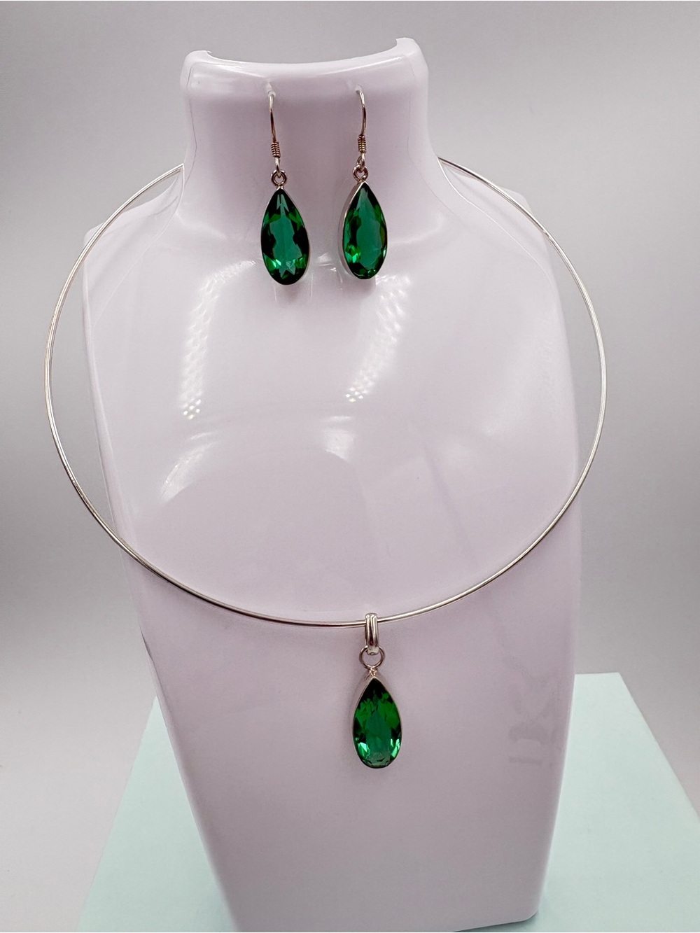 Elegant Sterling Faceted Green Apatite Teardrop Slide Necklace & Earrings Set